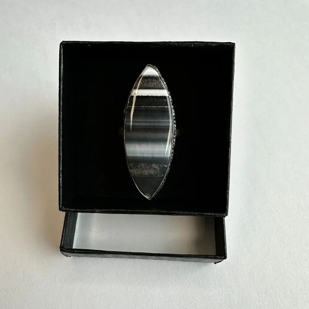 NEW 925 Sterling Silver Owyhee Opal Striped Gemstone Statement Ring Size 8.75